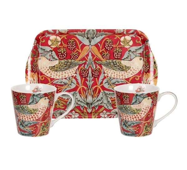 Pimpernel Mug & Tray Set - STRAWBERRY THIEF Red - Geschenkset
